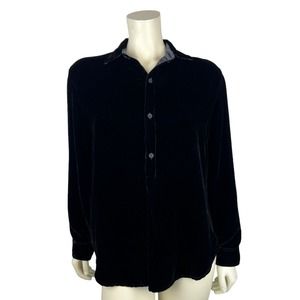 CP Shades Black Velvet Popover Tunic Top Size S Long Sleeve Button Silk Small
